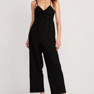 Tie-Shoulder Cropped Twist-Front Smocked Jumpsuit for Women SIZE S BLACK NWT